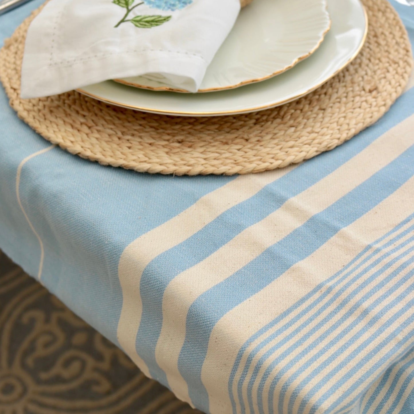 Kamelya, Anatolia Peshtemal - Mid Blue, Tablecloth, Tablescape